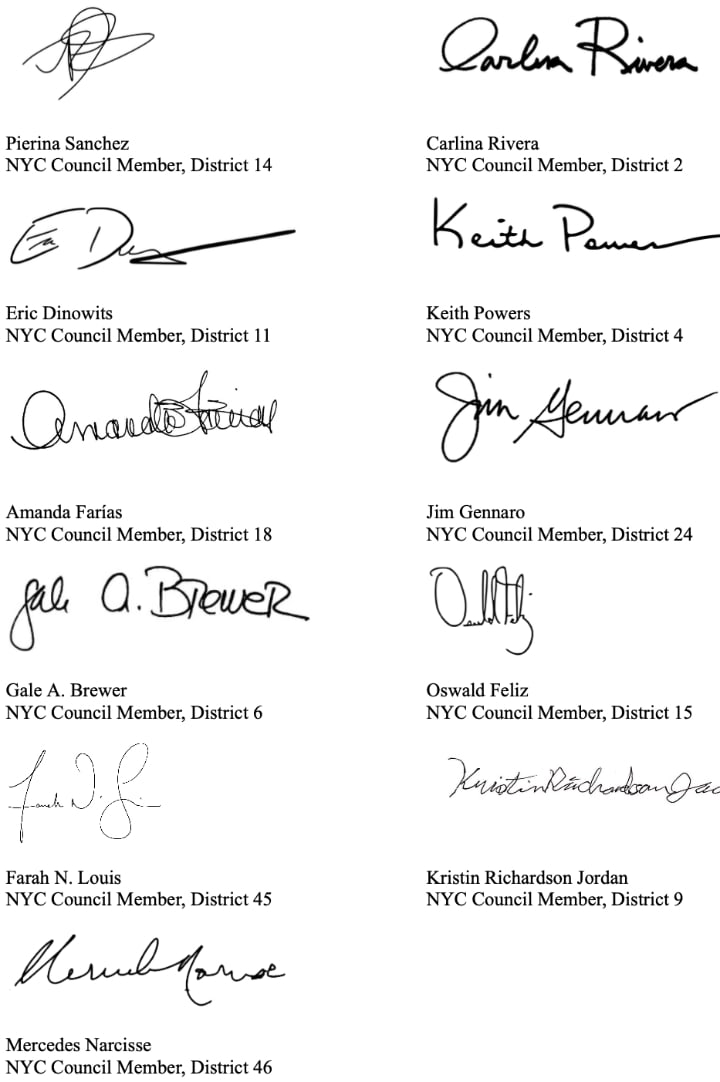 Mayor Adams and Commissioner Tisch letter NYC Council Signers
